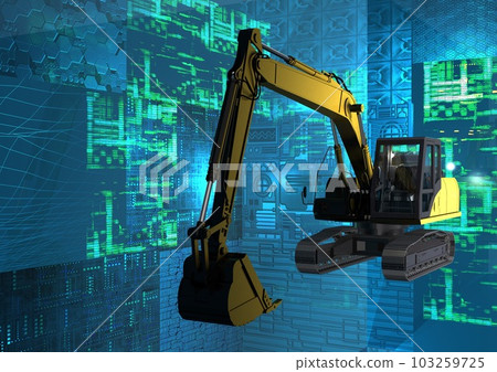 Futuristic state-of-the-art image (3DCG) including excavator heavy machinery and ICT construction 103259725