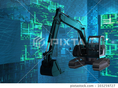 Futuristic state-of-the-art image (3DCG) including excavator heavy machinery and ICT construction 103259727