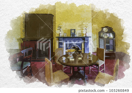 Watercolor-style Nagasaki Glover Garden Former Alt House Living Room Nagasaki City, Nagasaki Prefecture 103260849