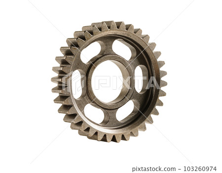 Metal gear isolated on white background for engine car and bike, teamwork business concept. Metal gear isolated on white background for engine car and bike, teamwork business concept. 103260974