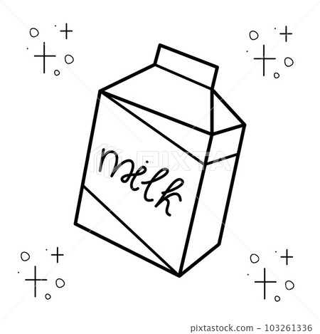 A carton of milk. Doodle black and white vector illustration. 103261336