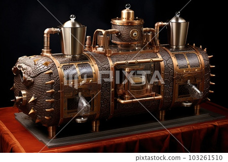 crocodile skin coffee machine steampunk illustration generative ai 103261510