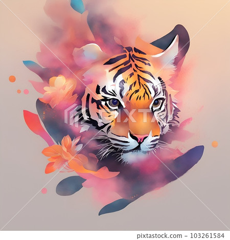 A detailed illustration face ninja tiger. Generate Ai. 103261584