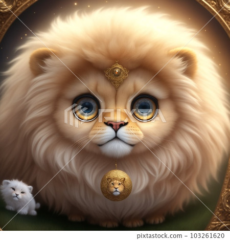 Cute fluffy little lion. Generate Ai. 103261620