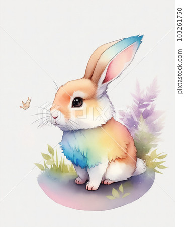 A cute illustration of a baby vintage watercolor rabbit. Generate Ai 103261750