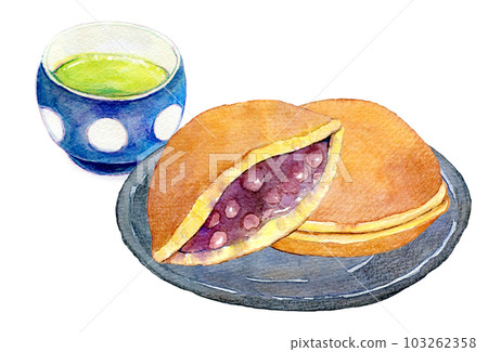 一套茶和日本糖果銅鑼燒水彩插圖 103262358