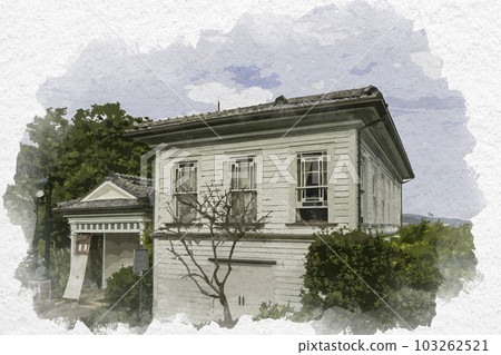 水彩風格的長崎哥拉巴花園 舊自由亭 長崎縣長崎市 水彩風格的長崎哥拉巴花園 舊自由亭 長崎縣長崎市 103262521