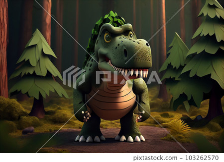 Tyrannosaurus. T. rex dinosaur cartoon character in the forest. Funny animal . Generate Ai. Tyrannosaurus. T. rex dinosaur cartoon character in the forest. Funny animal . Generate Ai. 103262570