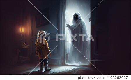 The Child Scaring To See the Ghost, Digital Art Style