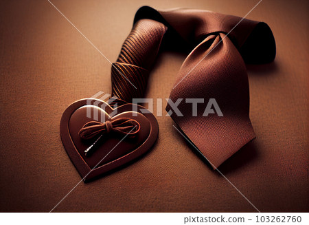 Tie with love heart on brown background, happy fathers day concept. Generate Ai. Tie with love heart on brown background, happy fathers day concept. Generate Ai. 103262760