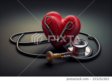 Red heart with stethoscope. Generate Ai. 103262863