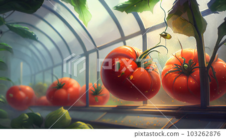 Ripe juicy red tomatoes in the greenhouse . Generate Ai. 103262876