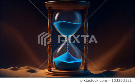 Hourglass with Glowing Sand on blue. Generate Ai. Hourglass with Glowing Sand on blue. Generate Ai. 103263131