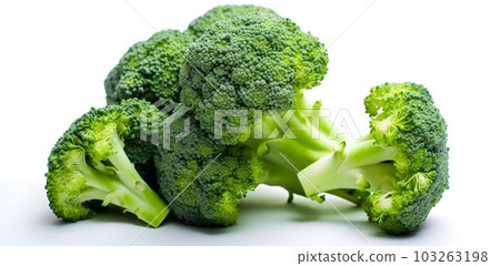 Broccoli inflorescences on a white background, a healthy cruciferous vegetable, generated AI Broccoli inflorescences on a white background, a healthy cruciferous vegetable, generated AI 103263198