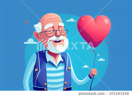 Grandparent hold heart balloon with smiling. Generate Ai. 103263208