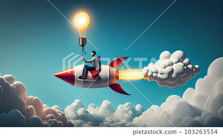 Creative new idea, innovation start up business or inspiration to achieve success goal concept. Generate Ai. 103263554