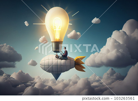 Creative new idea, innovation start up business or inspiration to achieve success goal concept. Generate Ai. 103263561