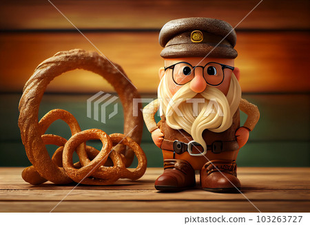 Beer and Pretzel on wooden background, Oktoberfest. Generate Ai. 103263727