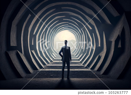 Businessman getting ready to enter a labyrinth concept. Generate Ai. Businessman getting ready to enter a labyrinth concept. Generate Ai. 103263777