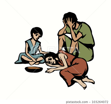 People suffering from hunger. Vector drawing People suffering from hunger. Vector drawing 103264072