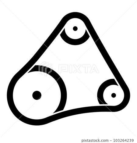 Belt transmission mechanism with three pulleys drive part automobile tension rollers engine spare auto repair wheels with rubber tape V-belt Automotive concept icon black color vector illustration 103264239