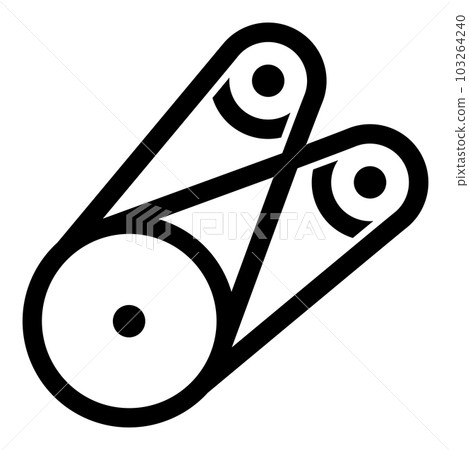 Belt transmission mechanism with three pulleys drive part automobile tension rollers engine spare auto repair wheels with rubber tape V-belt Automotive concept icon black color vector illustration 103264240