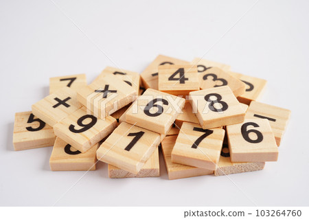 Number wood block cubes for learning Mathematic, education math concept. Number wood block cubes for learning Mathematic, education math concept. 103264760