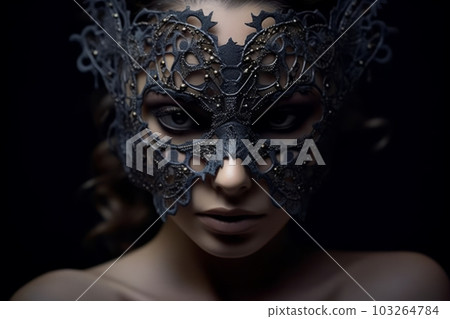 Lack satin mask, capturing the intricate details and textures. Generative AI 103264784
