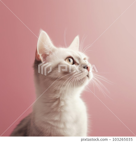 Cat in soft beige background banner with copy space. Generative AI 103265035