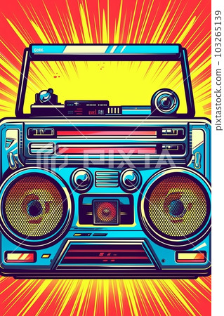 Illustration Old fashioned retro style audio tape recorder, ghetto boombox on a graphical background. Portable stereo. 80s music. Urban style party Generative Ai Illustration Old fashioned retro style audio tape recorder, ghetto boombox on a graphical background. Portable stereo. 80s music. Urban style party Generative Ai 103265139