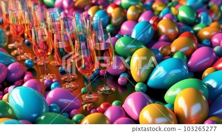 Some colorful balloons and champagne glasses. Concept Christmas and New Year holidays background. Generative AI 103265277