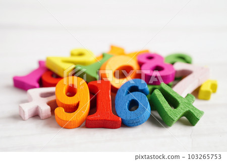 Number wood block cubes for learning Mathematic, education math concept. Number wood block cubes for learning Mathematic, education math concept. 103265753