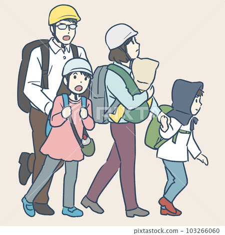 Illustration of evacuating with family / evacuation drill 103266060