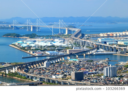[Kagawa Prefecture] Seto Ohashi Bridge seen from Aonoyama Observatory in sunny weather 103266369