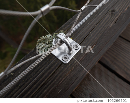 Screwed hook and tensioning joints on a modern wire fence Screwed hook and tensioning joints on a modern wire fence 103266501