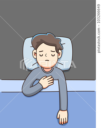 A man is feeling unwell in his bed. Isolated Vector Illustration A man is feeling unwell in his bed. Isolated Vector Illustration 103266649