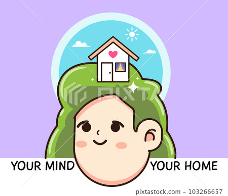 A house on top of a female head. Isolated Vector Illustration A house on top of a female head. Isolated Vector Illustration 103266657