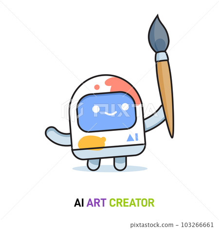 AI robot is holding a paint brush. Isolated Vector Illustration AI robot is holding a paint brush. Isolated Vector Illustration 103266661