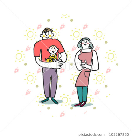 A young couple holding a small baby Illustration material 103267260