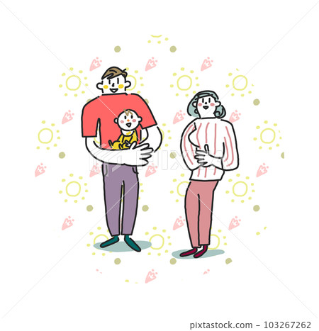 A young couple holding a small baby Illustration material A young couple holding a small baby Illustration material 103267262