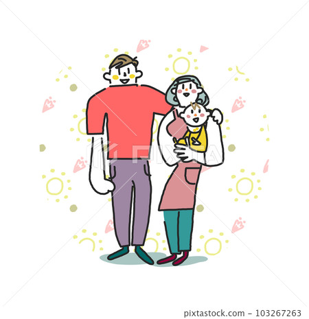 A young couple holding a small baby Illustration material A young couple holding a small baby Illustration material 103267263