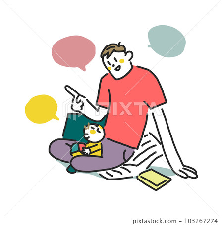 A father happily talking with a baby held in his lap Illustration material A father happily talking with a baby held in his lap Illustration material 103267274