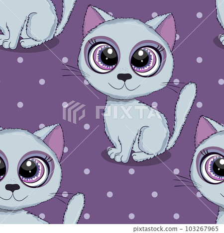 Seamless pattern with cute kitten print. Different scandy cats on color background. Scandinavian style illustration for kids. Vector illustration for fabric, textile, wallpaper, home clothing, pajama 103267965