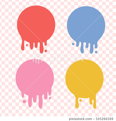 Dripping round paint set. Current liquid collection. Melting Paint flows. Melted circle logo. Groovy paint, stains. Current inks. Retro color vector illustration. Dripping round paint set. Current liquid collection. Melting Paint flows. Melted circle logo. Groovy paint, stains. Current inks. Retro color vector illustration. 103268169