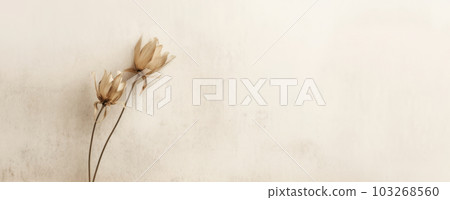 A minimalist banner featuring a single dried flower, with a neutral background that emphasizes the texture and natural beauty of the plant. Generative AI 103268560
