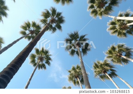 Palm trees against blue sky . Generative AI Palm trees against blue sky . Generative AI 103268815