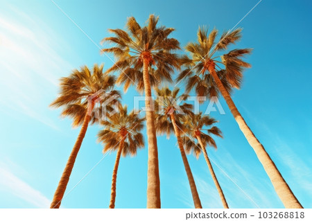 Palm trees against blue sky . Generative AI 103268818