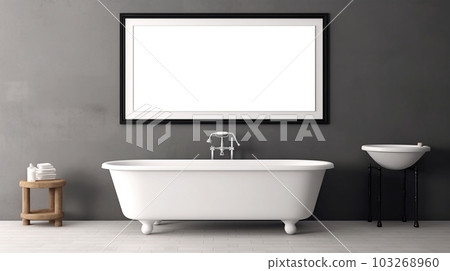 Bathroom design with a bathtub in the center in a minimalist style, Generated AI Bathroom design with a bathtub in the center in a minimalist style, Generated AI 103268960