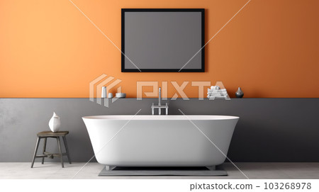 Bathroom design with a bathtub in the center in a minimalist style, Generated AI 103268978