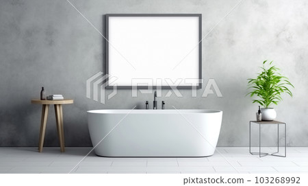 Bathroom design with a bathtub in the center in a minimalist style, Generated AI 103268992